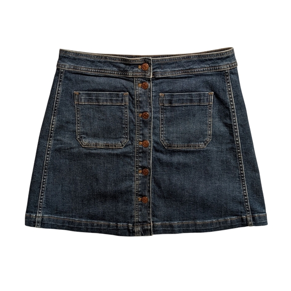 Madewell Dresses & Skirts - Madewell Button-Front Denim Mini Skirt Dark Wash | Sz 8 | Stretch A-Line Summer